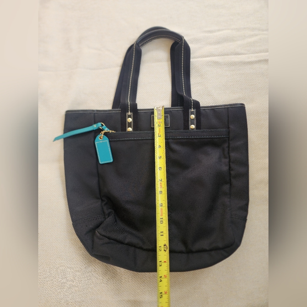 COACH Black Teal Nylon Hand Bag Purse Short Handle Zippered Bag EUC - Picture 8 of 9
